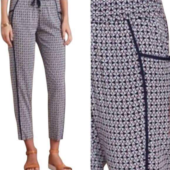 Anthropologie Hei Hei Printed Pants Elastic Waist Navy Size XS - Picture 7 of 7